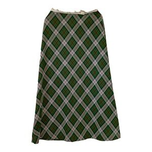 Vintage 1970’s Maxi Plaid Green and White Women's Skirt